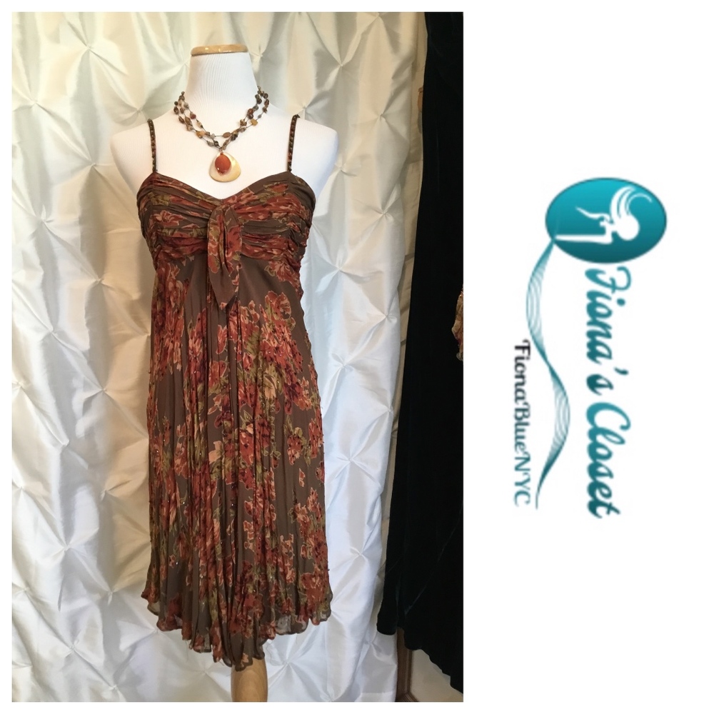 Eva Blue Autumn Leaves Chiffon Dress